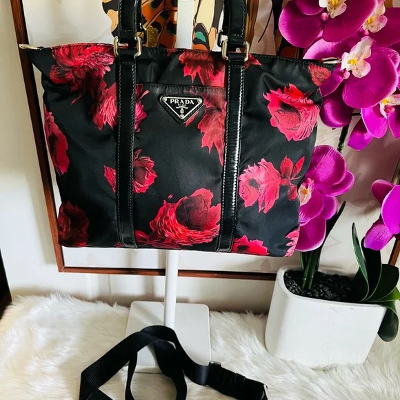 #031 Prada Black and Red Floral bag with adjustable strap - Picture 8 of 8